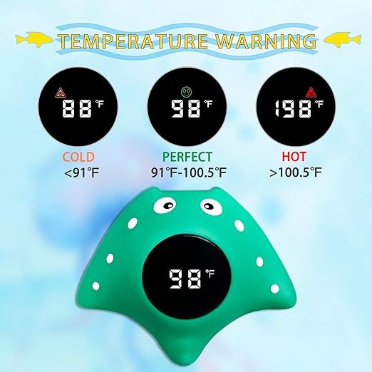 Cushore Baby Bath Thermometer Safety, Auto ON/Off Waterproof Bathtub Thermometer, Digital Shower Water Temperature Sensor, Bathtub Floating Toy, Ray