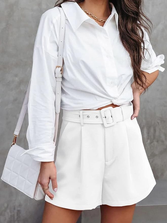 NIMIN High Waisted Belted Shorts for Women Summer Casual Office Work Shorts with Pockets 2023