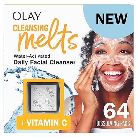 Olay Cleansing Melts + Vitamin C Face Cleanser, 64ct Total (32ct Pack of 2), Water-Activated Face Wash Cleans, Tones, and Refreshes Skin