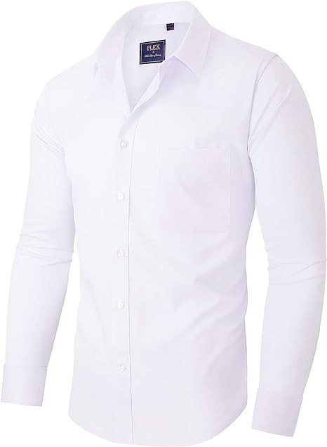 Alimens & Gentle Men's Dress Shirts Long Sleeve Wrinkle-Free Stretch Shirts Solid Formal Button Down Shirt with Pocket